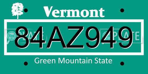 84AZ949 Vermont License Plate