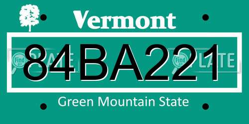 84BA221 Vermont License Plate