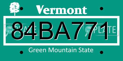 84BA771 Vermont License Plate