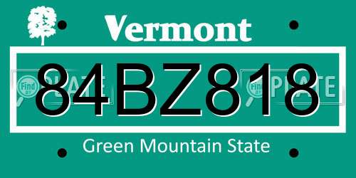 84BZ818 Vermont License Plate