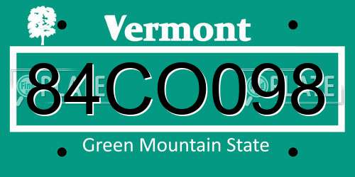 84CO098 Vermont License Plate