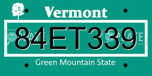 84ET339 Vermont License Plate