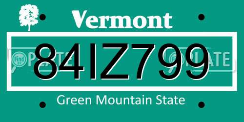 84IZ799 Vermont License Plate