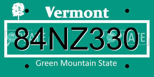 84NZ330 Vermont License Plate