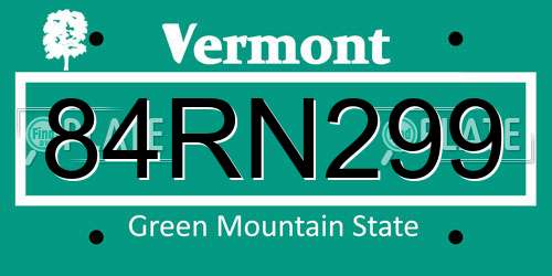 84RN299 Vermont License Plate