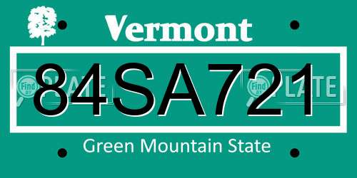 84SA721 Vermont License Plate