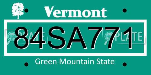 84SA771 Vermont License Plate