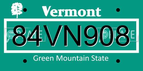 84VN908 Vermont License Plate