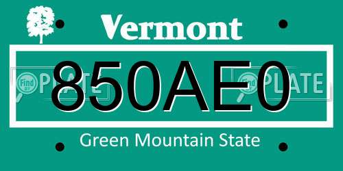 850AE0 Vermont License Plate
