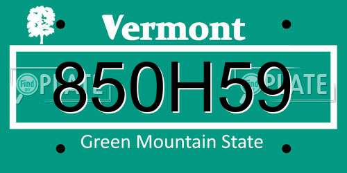 850H59 Vermont License Plate