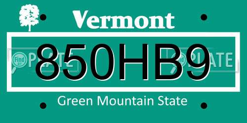 850HB9 Vermont License Plate