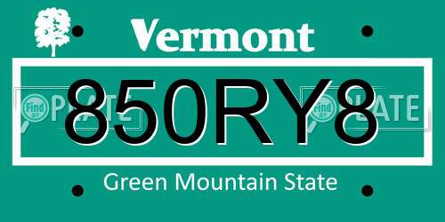 850RY8 Vermont License Plate