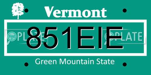 851EIE Vermont License Plate