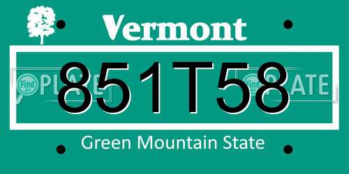 851T58 Vermont License Plate