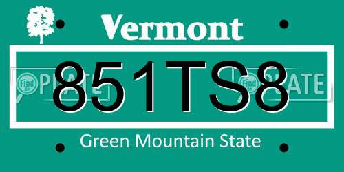 851TS8 Vermont License Plate