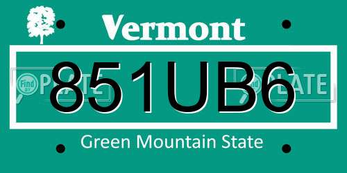 851UB6 Vermont License Plate