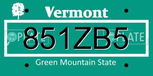 851ZB5 Vermont License Plate