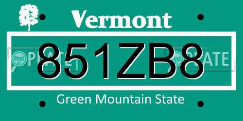 851ZB8 Vermont License Plate