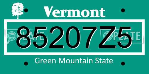 85207Z5 Vermont License Plate