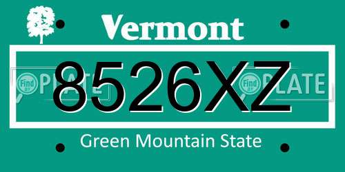 8526XZ Vermont License Plate