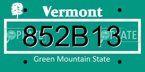 852B13 Vermont License Plate