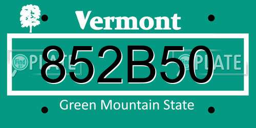 852B50 Vermont License Plate