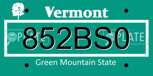 852BS0 Vermont License Plate
