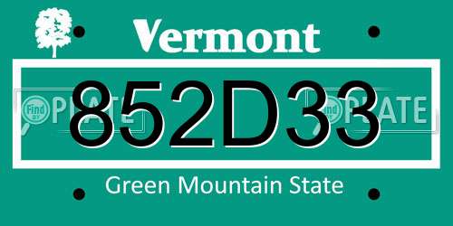 852D33 Vermont License Plate
