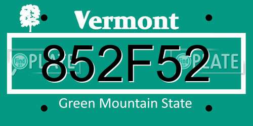852F52 Vermont License Plate