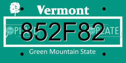 852F82 Vermont License Plate