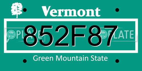 852F87 Vermont License Plate