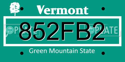 852FB2 Vermont License Plate