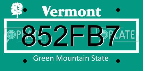 852FB7 Vermont License Plate