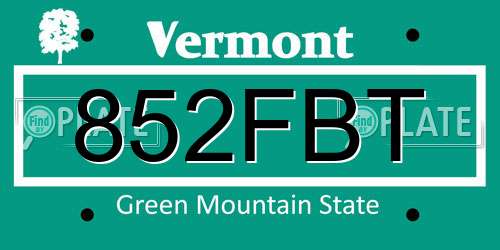 852FBT Vermont License Plate