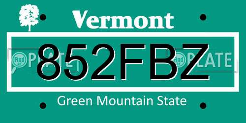 852FBZ Vermont License Plate