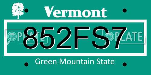 852FS7 Vermont License Plate