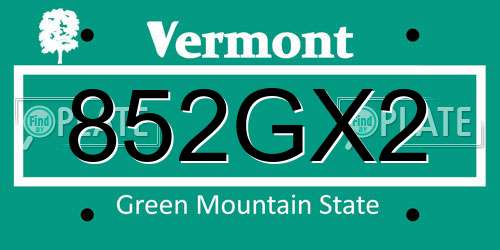 852GX2 Vermont License Plate