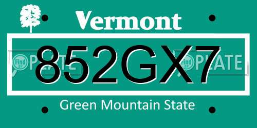 852GX7 Vermont License Plate