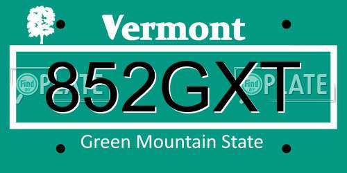 852GXT Vermont License Plate