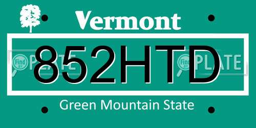 852HTD Vermont License Plate