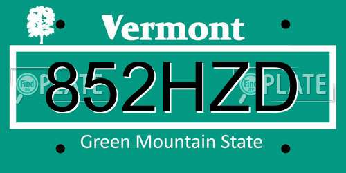 852HZD Vermont License Plate