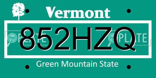 852HZQ Vermont License Plate