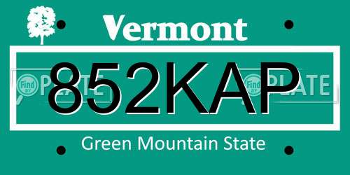 852KAP Vermont License Plate
