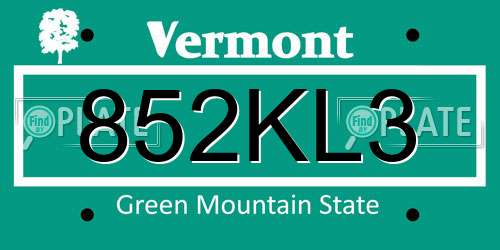 852KL3 Vermont License Plate