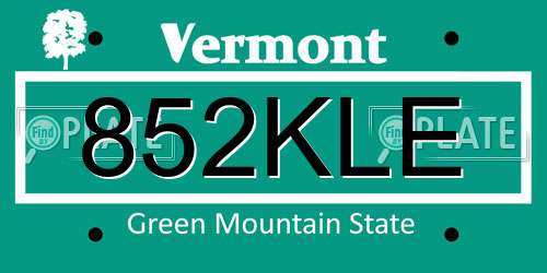 852KLE Vermont License Plate
