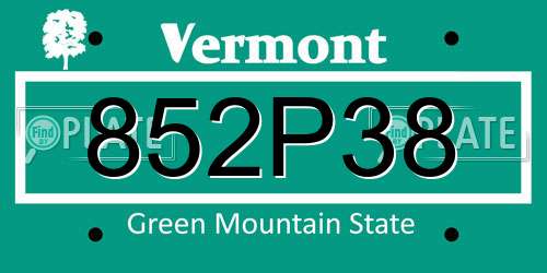 852P38 Vermont License Plate
