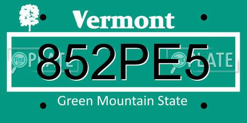 852PE5 Vermont License Plate