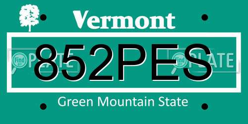 852PES Vermont License Plate
