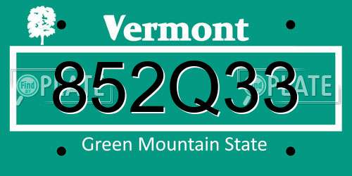 852Q33 Vermont License Plate