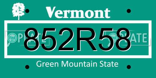 852R58 Vermont License Plate